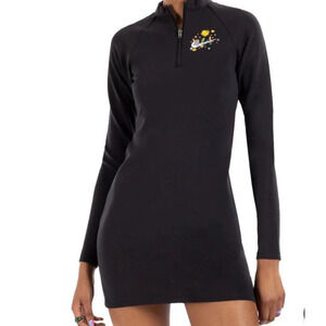 Nike Black Swoosh Sportswear Essential Space Embroidered Logo Twist Dress XS NEW